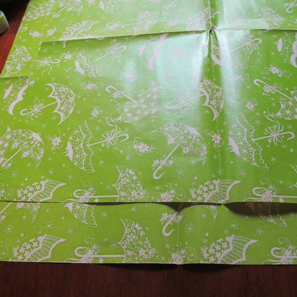 Vintage Hallmark Shower Gift Wrap Cute Umbrellas w Flowers & Bows 2 Sheets